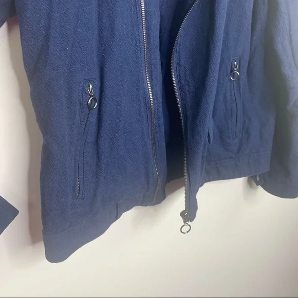 Zara Man Blue Linen Biker Bomber Jacket Size Medium - Picture 3 of 10